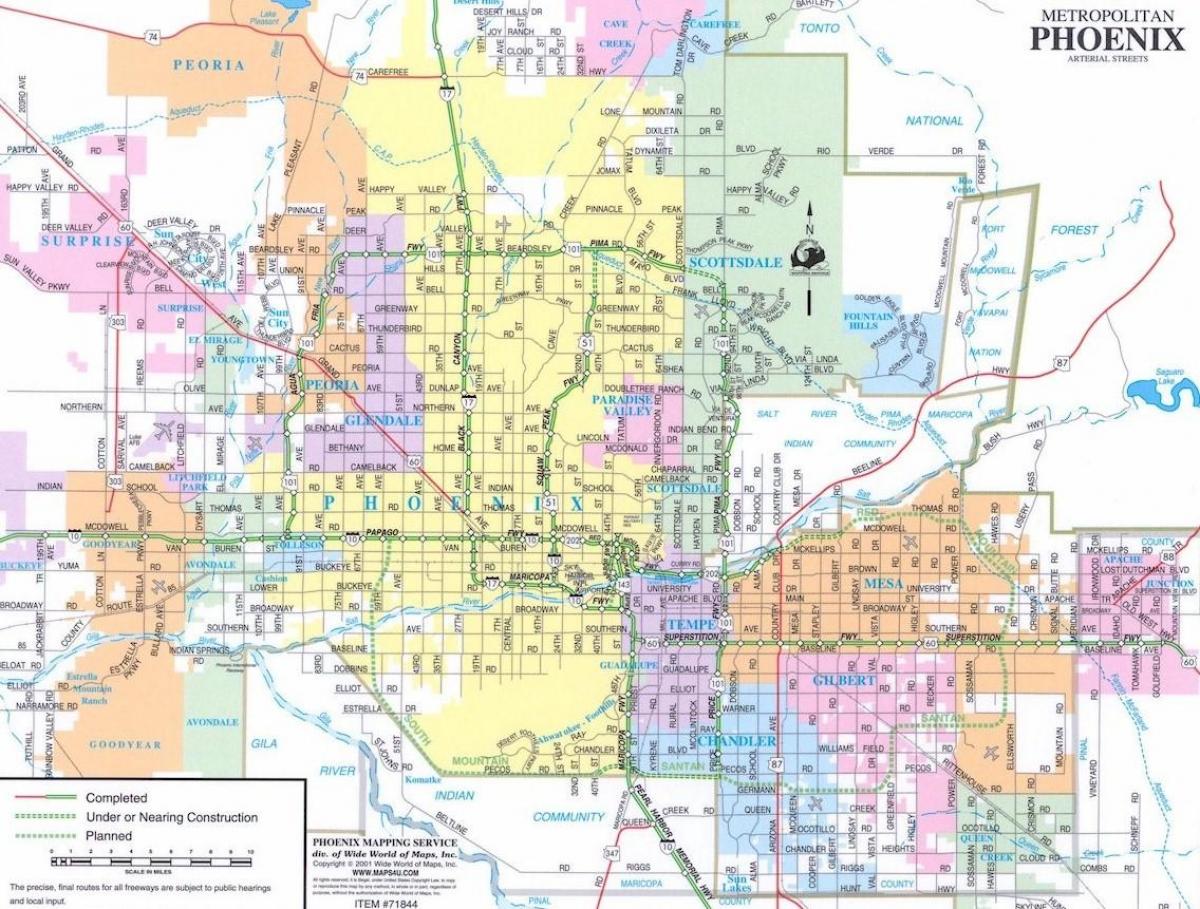 < ؛ ؛ > فینکس ایریزونا کے شہر کا نقشہ